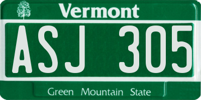 VT license plate ASJ305
