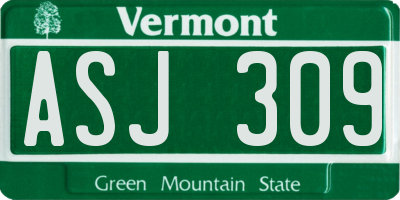 VT license plate ASJ309