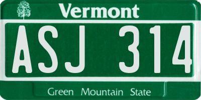 VT license plate ASJ314