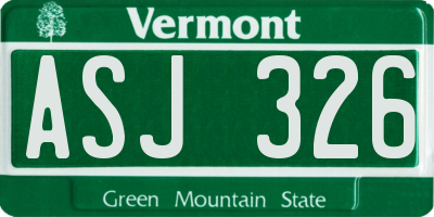 VT license plate ASJ326