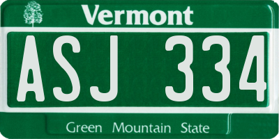 VT license plate ASJ334
