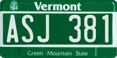VT license plate ASJ381