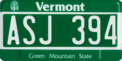 VT license plate ASJ394