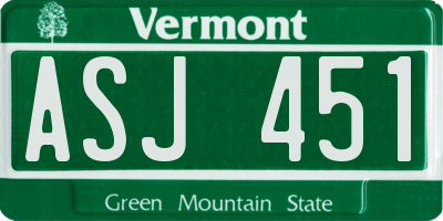 VT license plate ASJ451