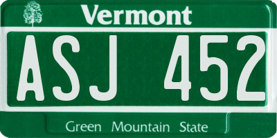 VT license plate ASJ452