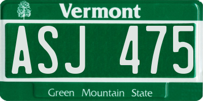 VT license plate ASJ475