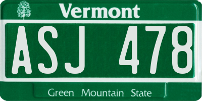 VT license plate ASJ478