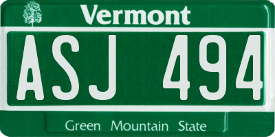 VT license plate ASJ494