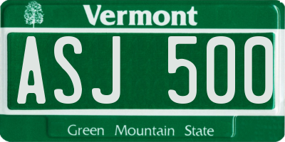 VT license plate ASJ500
