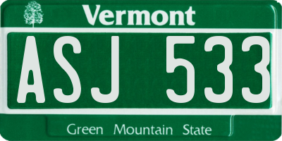 VT license plate ASJ533