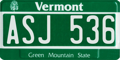 VT license plate ASJ536