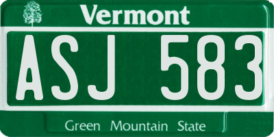 VT license plate ASJ583