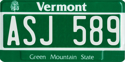 VT license plate ASJ589