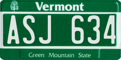 VT license plate ASJ634