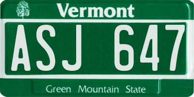 VT license plate ASJ647