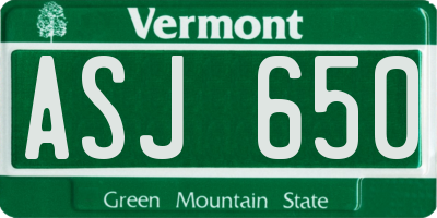 VT license plate ASJ650