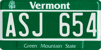 VT license plate ASJ654