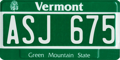 VT license plate ASJ675