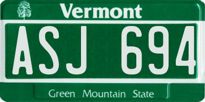 VT license plate ASJ694
