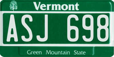 VT license plate ASJ698
