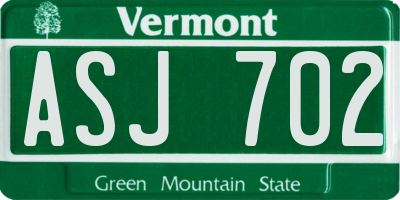 VT license plate ASJ702