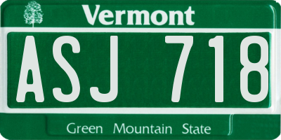 VT license plate ASJ718