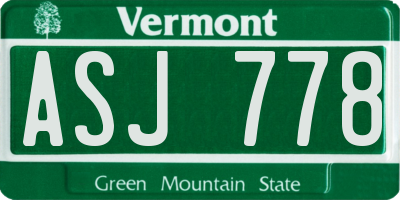 VT license plate ASJ778