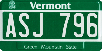 VT license plate ASJ796