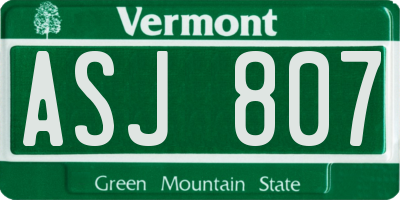 VT license plate ASJ807