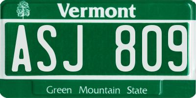 VT license plate ASJ809