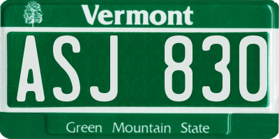 VT license plate ASJ830