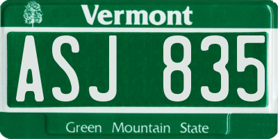 VT license plate ASJ835