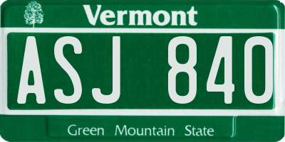 VT license plate ASJ840