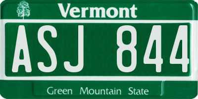 VT license plate ASJ844