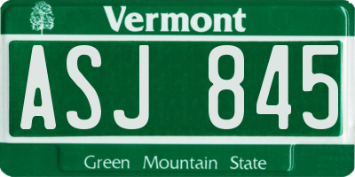 VT license plate ASJ845
