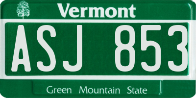 VT license plate ASJ853