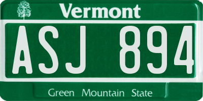 VT license plate ASJ894
