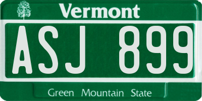 VT license plate ASJ899