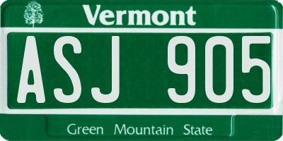 VT license plate ASJ905