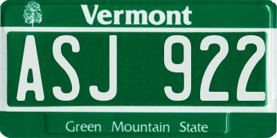 VT license plate ASJ922