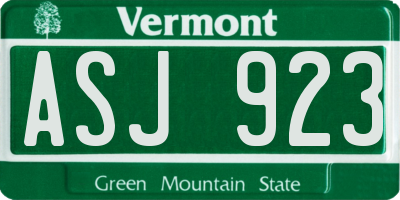 VT license plate ASJ923