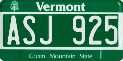 VT license plate ASJ925