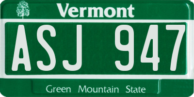 VT license plate ASJ947