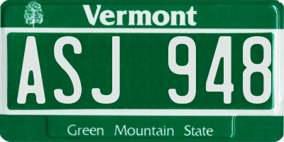 VT license plate ASJ948
