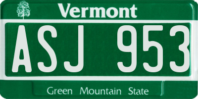 VT license plate ASJ953