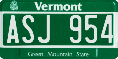 VT license plate ASJ954