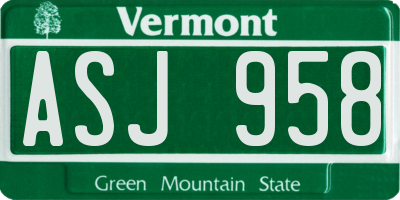 VT license plate ASJ958