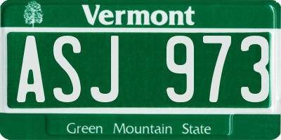 VT license plate ASJ973