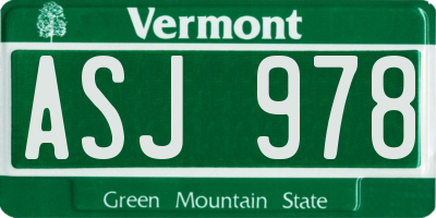 VT license plate ASJ978