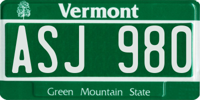 VT license plate ASJ980